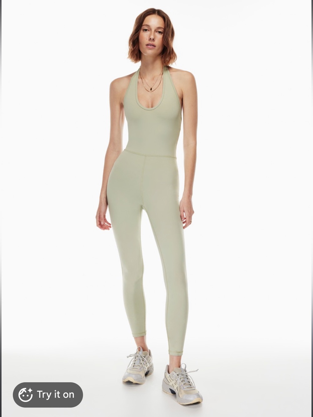 Aritzia Wilfred Free Look Halter Jumpsuit Sage Green Open Back Yoga Romper XXS - Picture 3 of 9